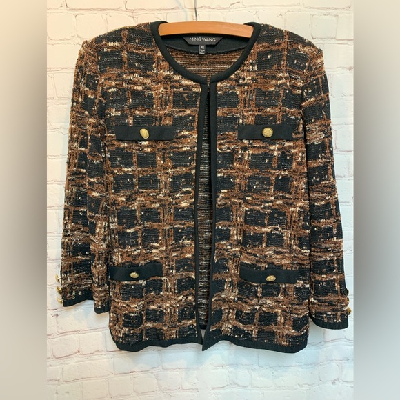 Ming Wang Jackets & Blazers - Ming Wang Black and Brown Tweed Blazer Size PS